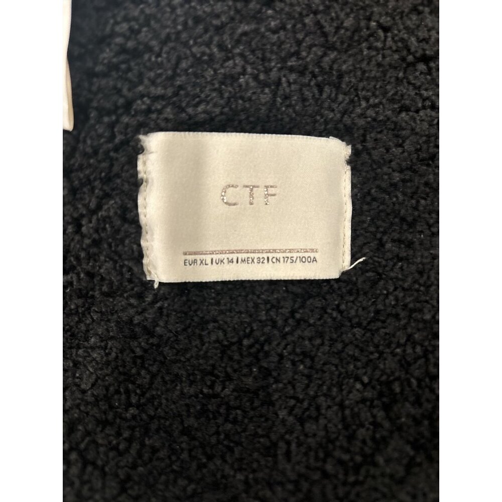 Cortefiel Black Faux Shearling Coat Women’s XL Open Front Cozy Minimalist Jacket - Picture 6 of 11
